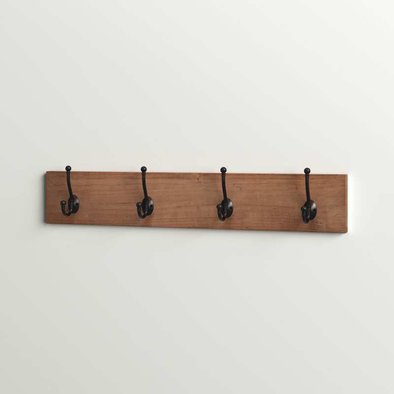 Coat Hook Board with 4 Double Hooks: Walnut top Stained Board